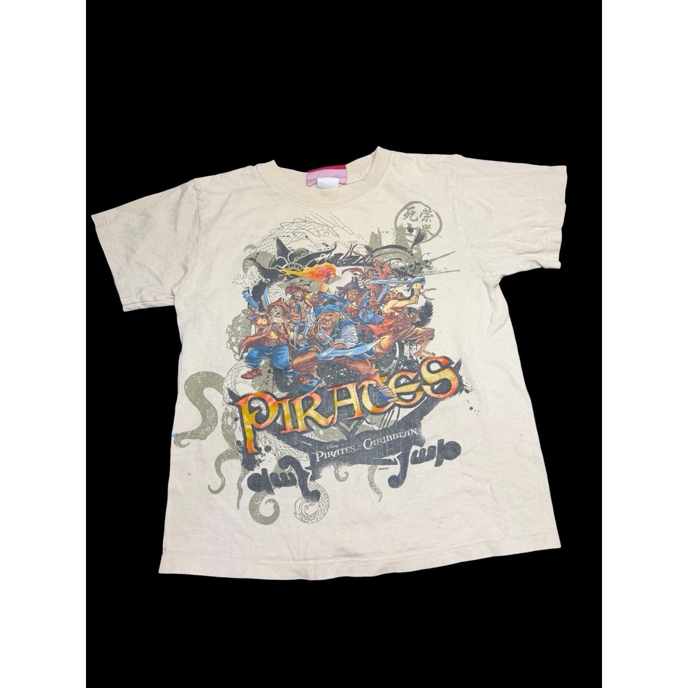 Vintage Y2K Disney Pirates of the Caribbean Kids T Shirt Size 7/8 (Stains)